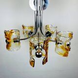 Mid-century chandelier in amber Murano and chrome by Toni Zuccheri for Mazzega, Italy, 1970s.