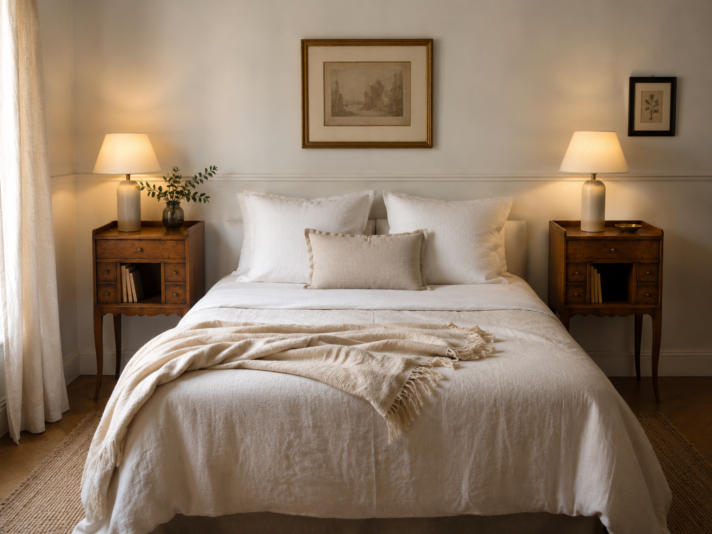 Pair of Louis XV bedside tables with a concave front – 5 drawers, end table.
