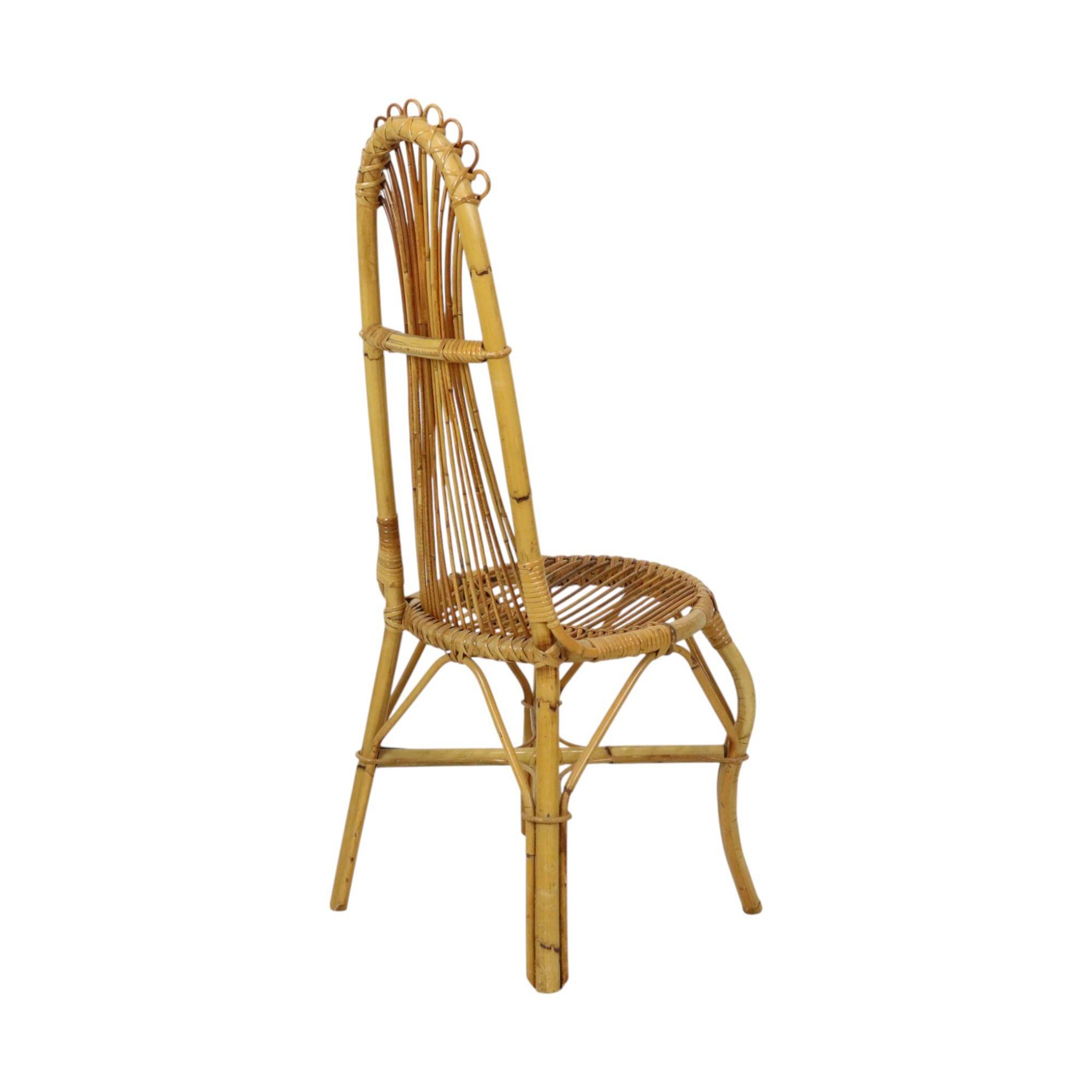 Chaise en bambou rattan boho des années 60 au design italien