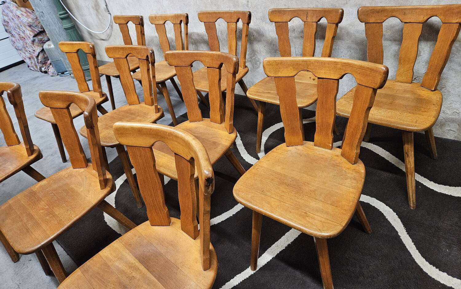 12 wooden bistro chairs, 1970