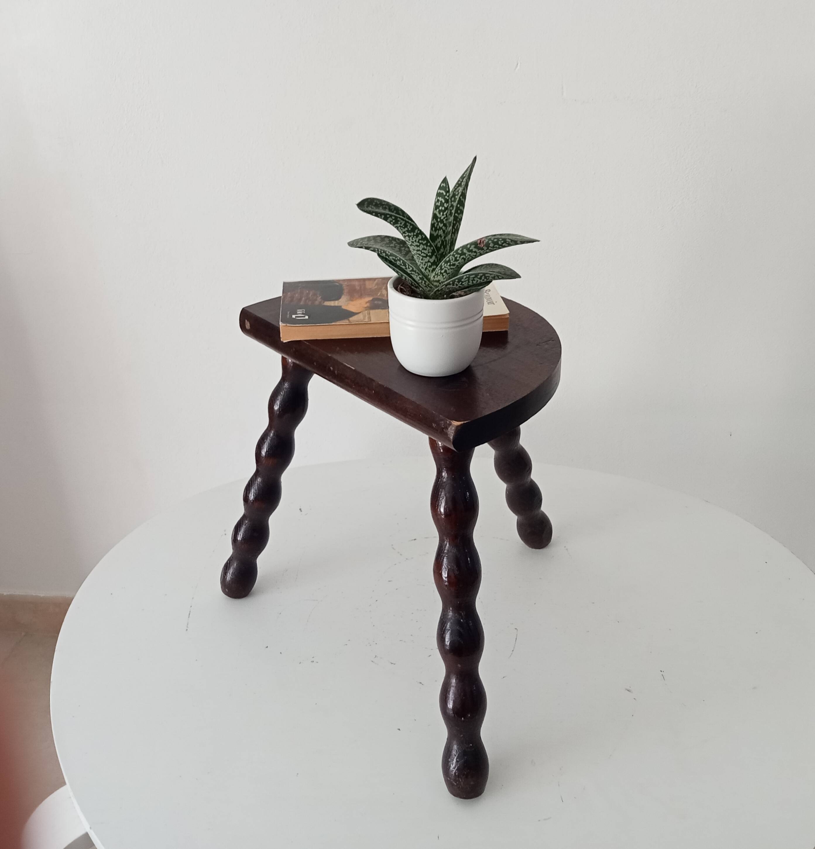 Vintage turned wooden tripod stool