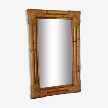 Miroir en rotin et bambou rectangulaire années 60-70