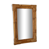 Rectangular rattan and bamboo mirror from the 60s and 70s