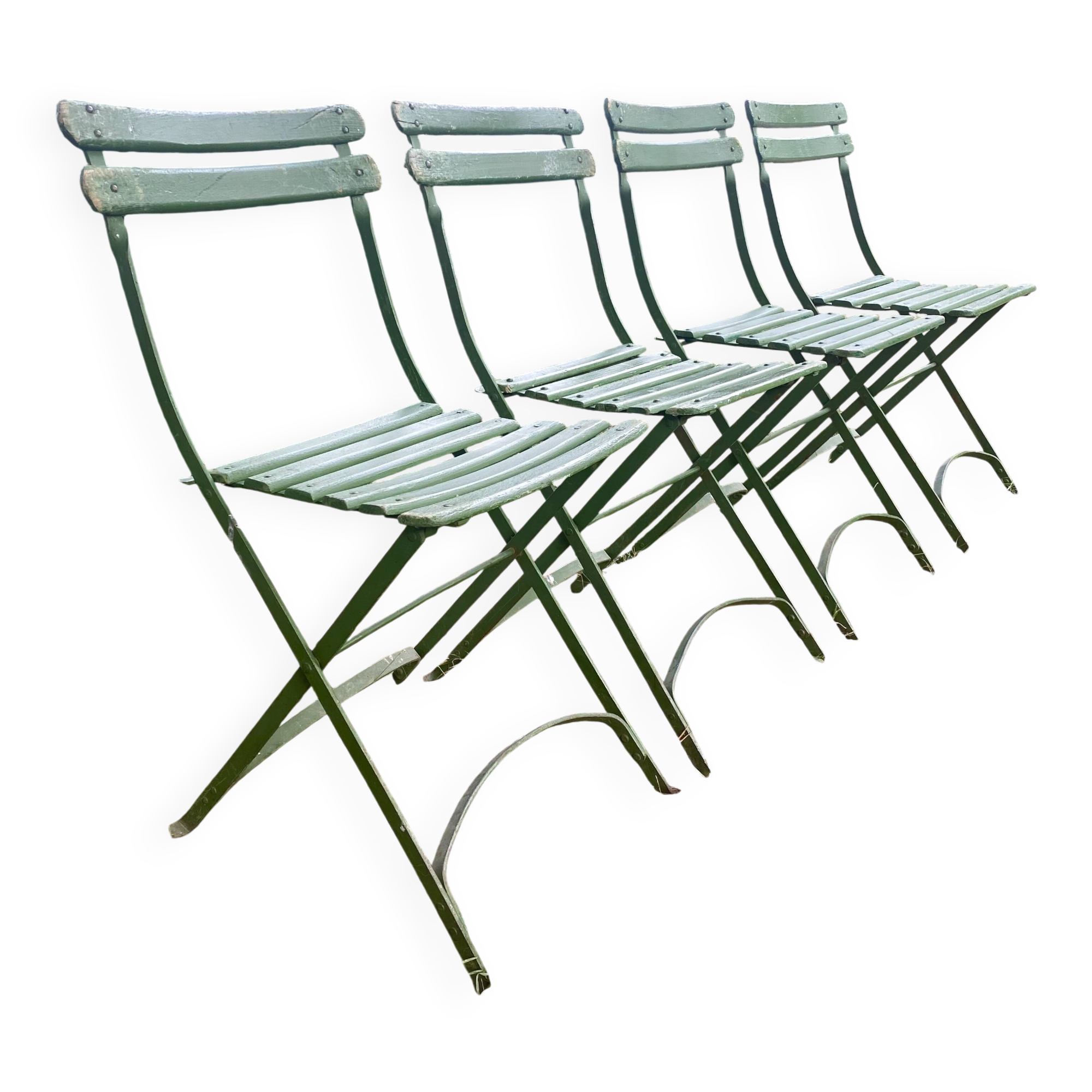 Antique folding garden chairs with wooden slats