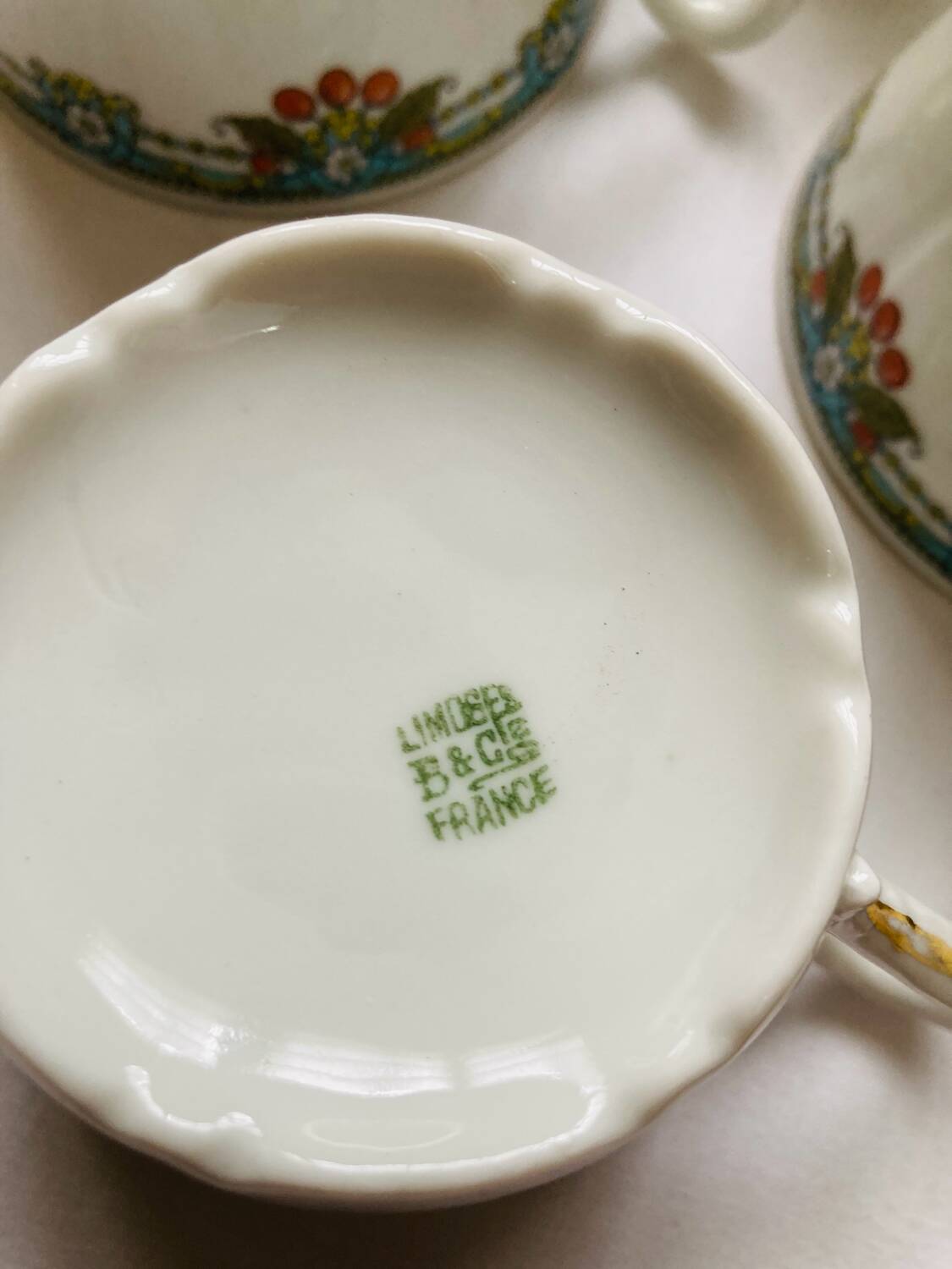 8 Balleroy & Cie Cherry Pattern Tea Cups and Saucers