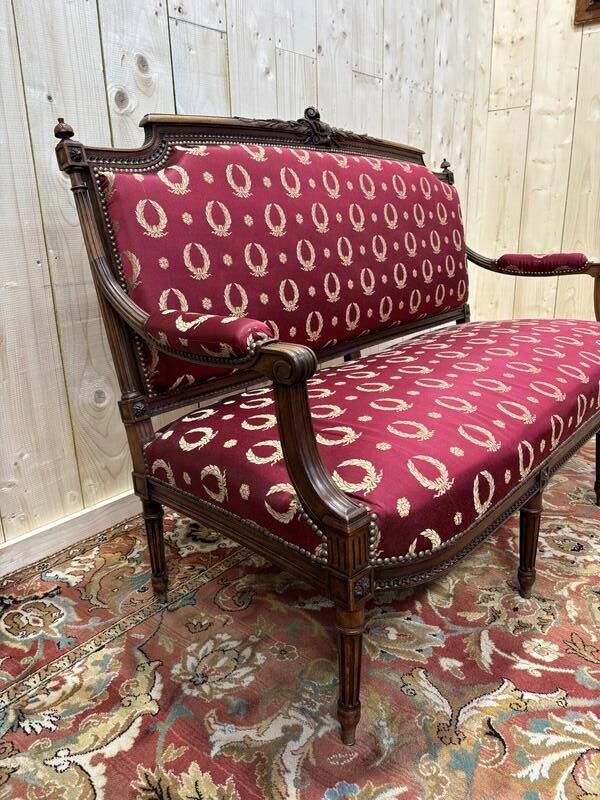 Banquette de style Louis XVI tissu bordeaux