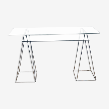 Table bureau minimaliste  vintage acier et verre