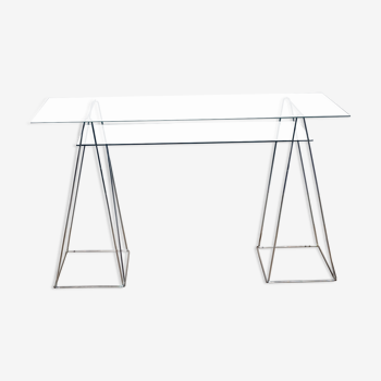 Vintage minimalist desk table steel and glass