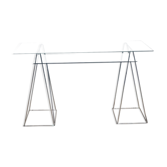 Table bureau minimaliste  vintage acier et verre
