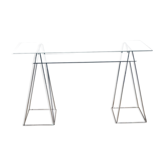 Vintage minimalist desk table steel and glass