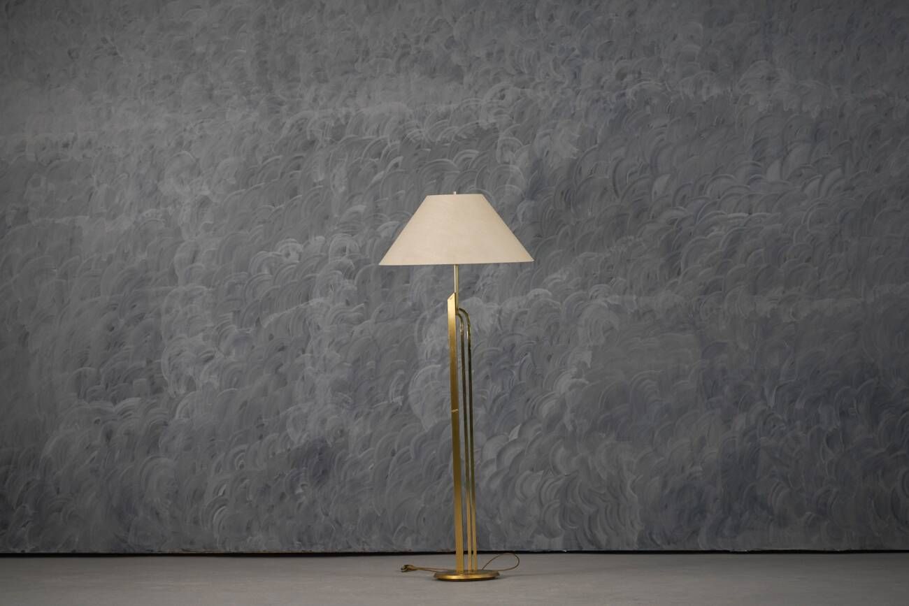 Lampadairel vintage en laiton avec abat-jour en tissu, Italie années 1970.