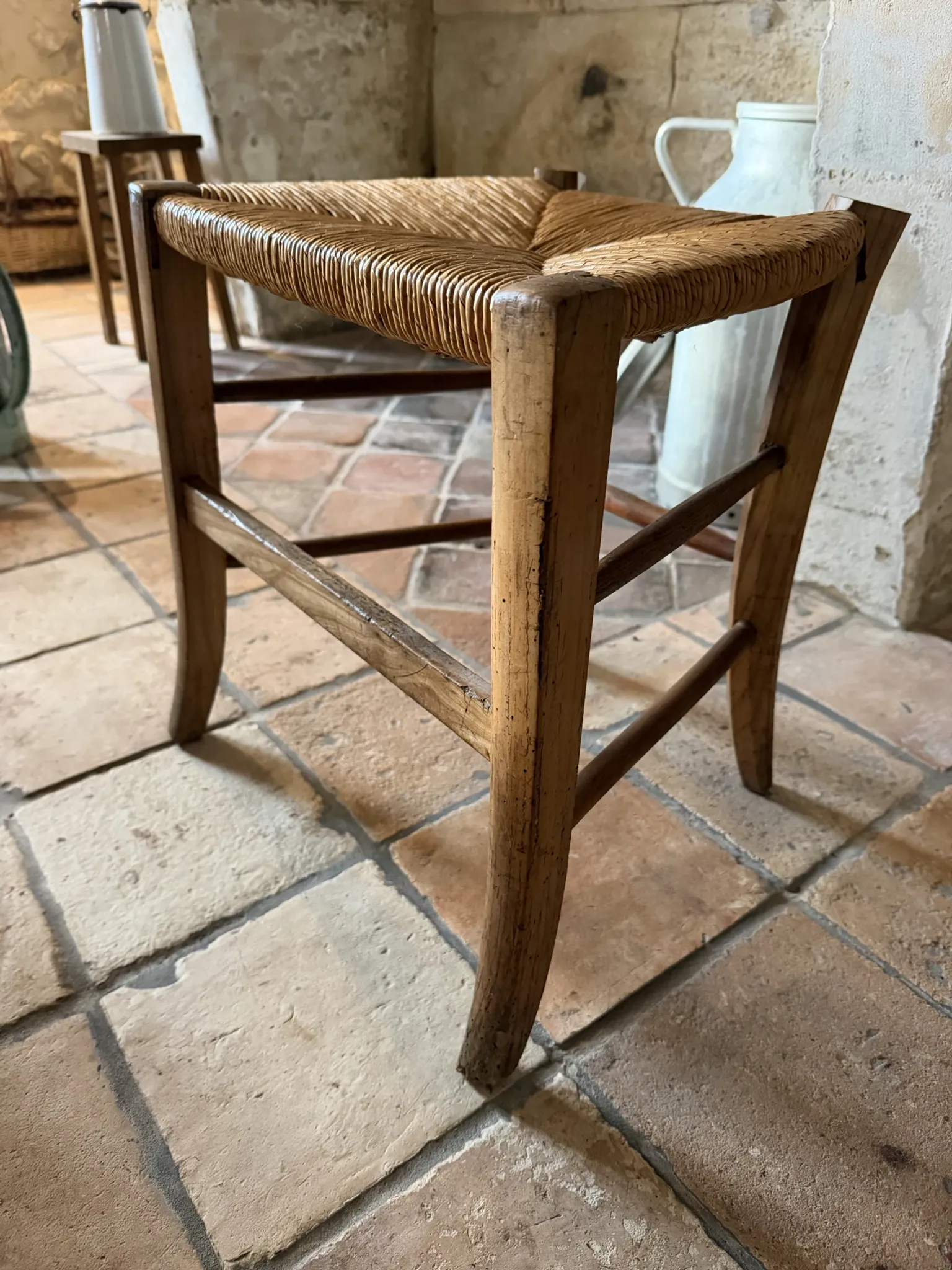 Wooden straw camp stool
