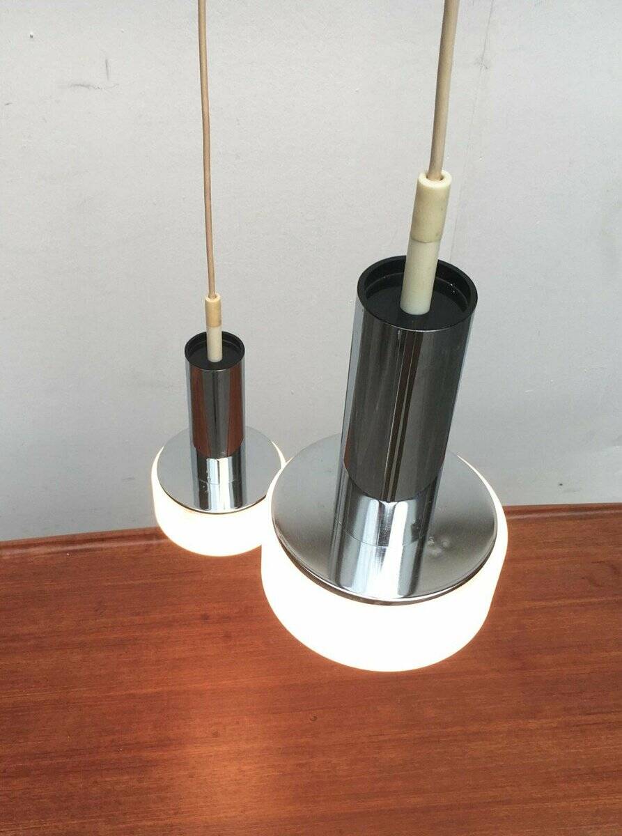 Suspended glass and chrome lamps model P105 German Mid-Century Space Age from the 1960s by Staff, set of 2.