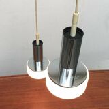 Suspended glass and chrome lamps model P105 German Mid-Century Space Age from the 1960s by Staff, set of 2.