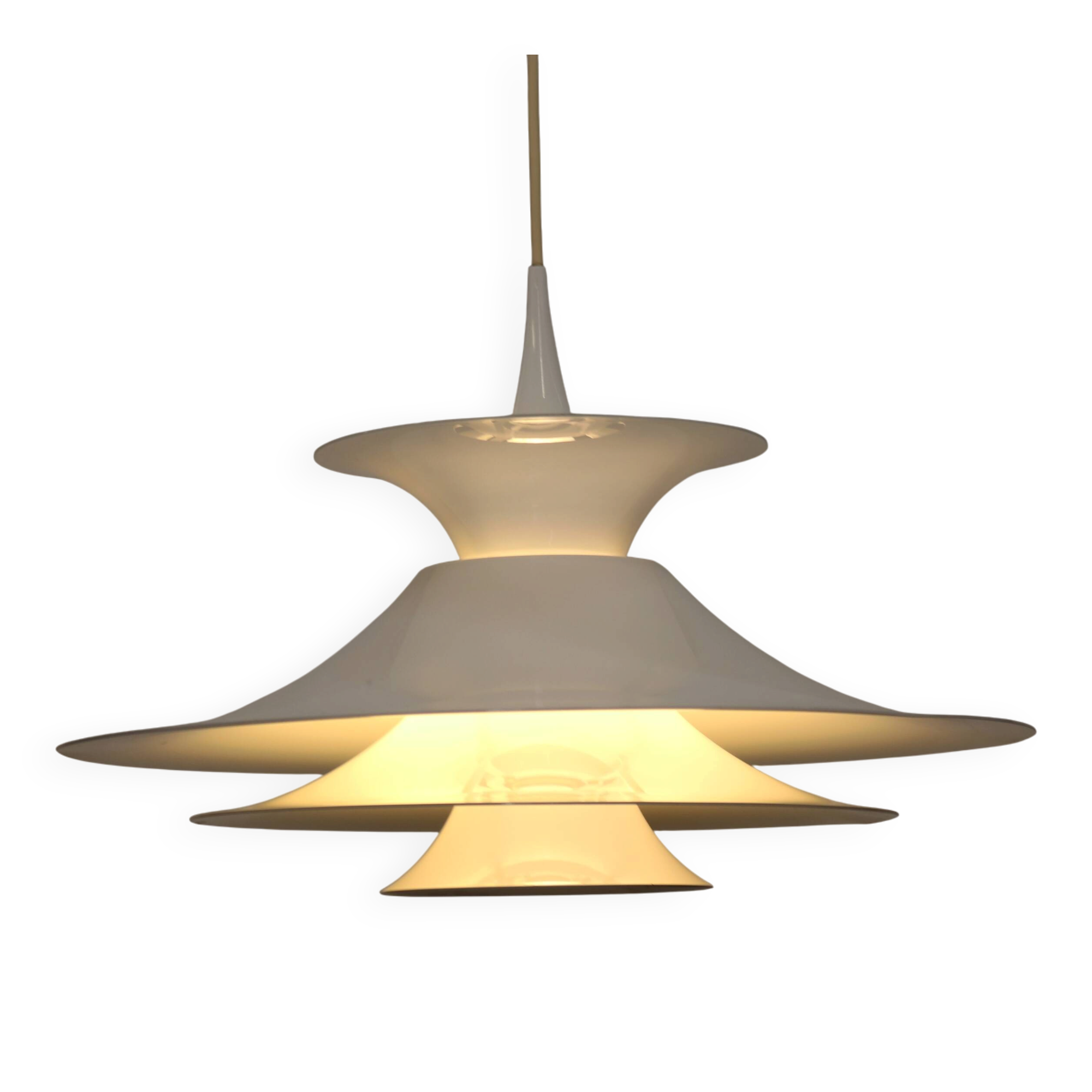 Lampe suspendue danoise moderne : modèle Radius blanc par Erik Balslev pour Fog & Mo