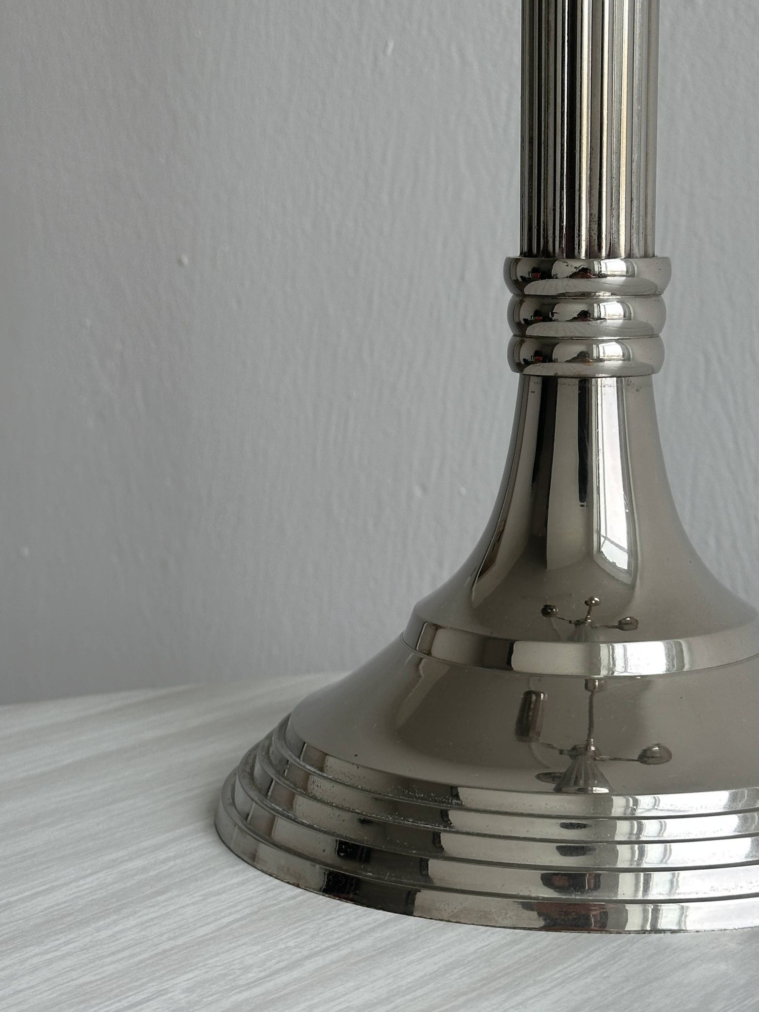 Large 5-arm candlestick in shiny silver metal