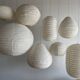 Large round suspension in rattan and natural linen, Japanese style, D:60.