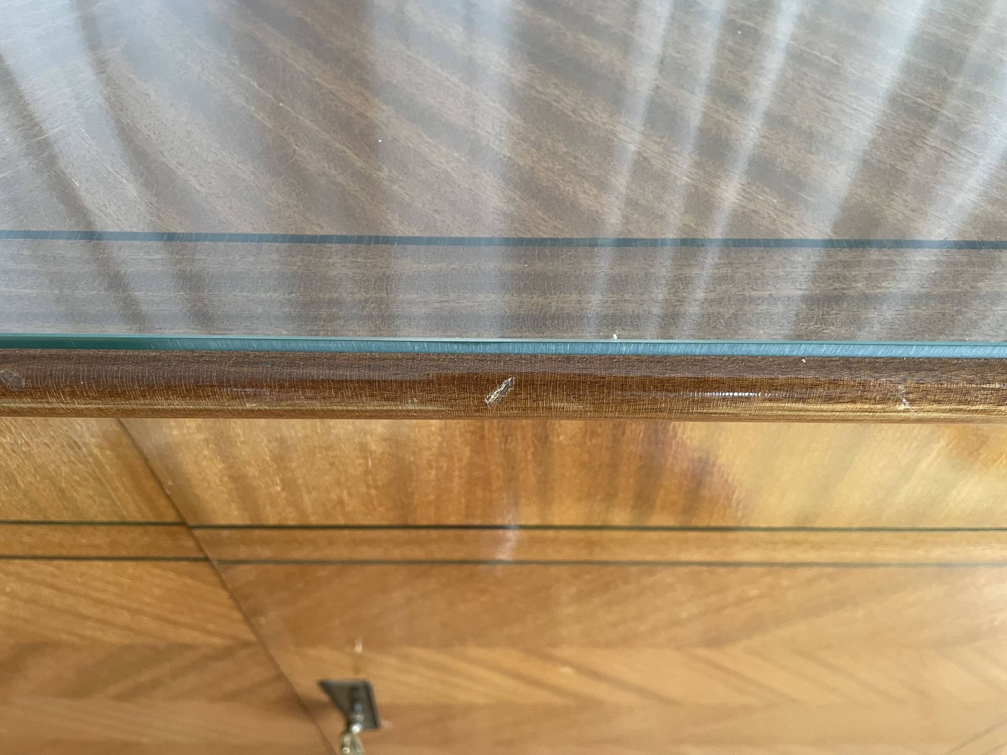 Vintage 4-door sideboard with wood veneer and glass top
