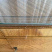 Vintage 4-door sideboard with wood veneer and glass top