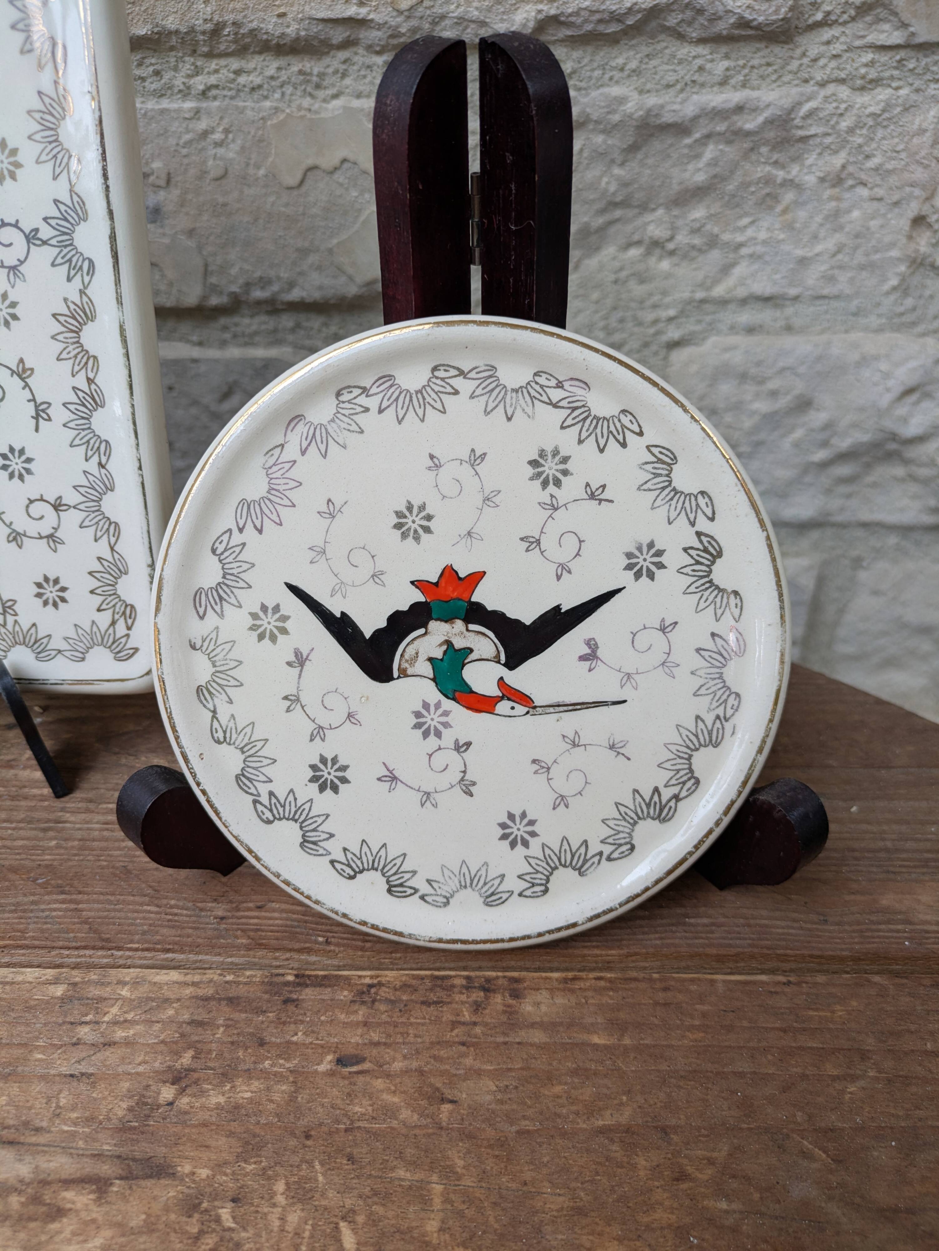 Dessous de plat et 2 dessous de bouteille Longwy modèle Chypre