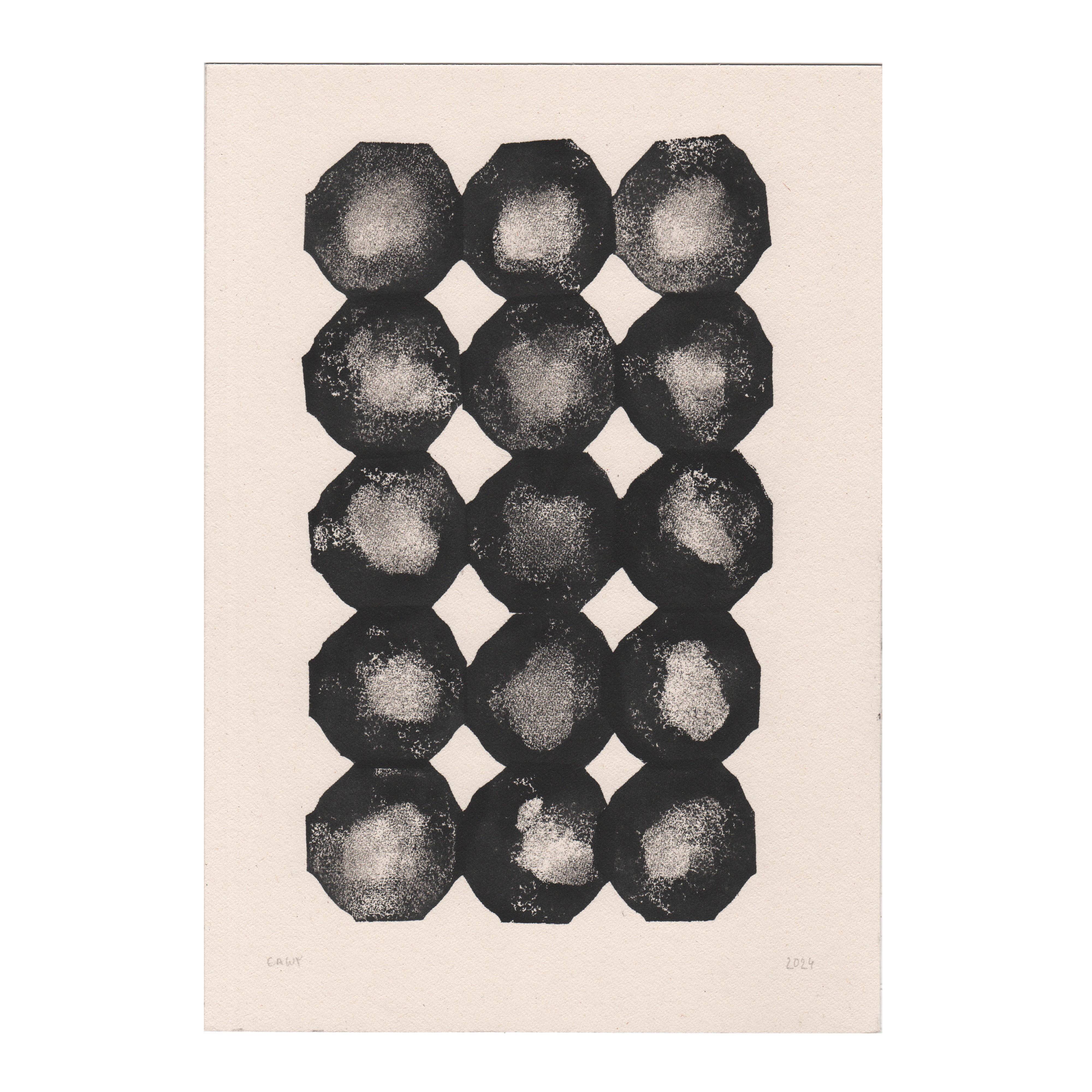 Collection de 4 peintures abstraites noires sur papier signées eawy