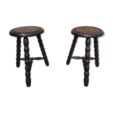 Pair of turned wooden tripod stools