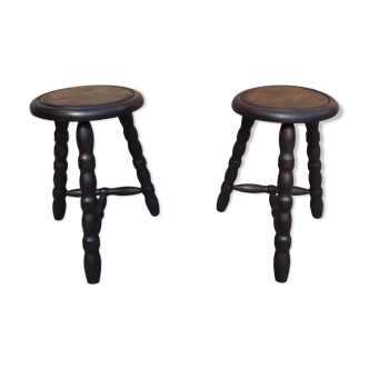 Pair of turned wooden tripod stools