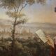 Portrait d'une dame italienne avec paysage florentin, 1890, huile sur toile, encadré.