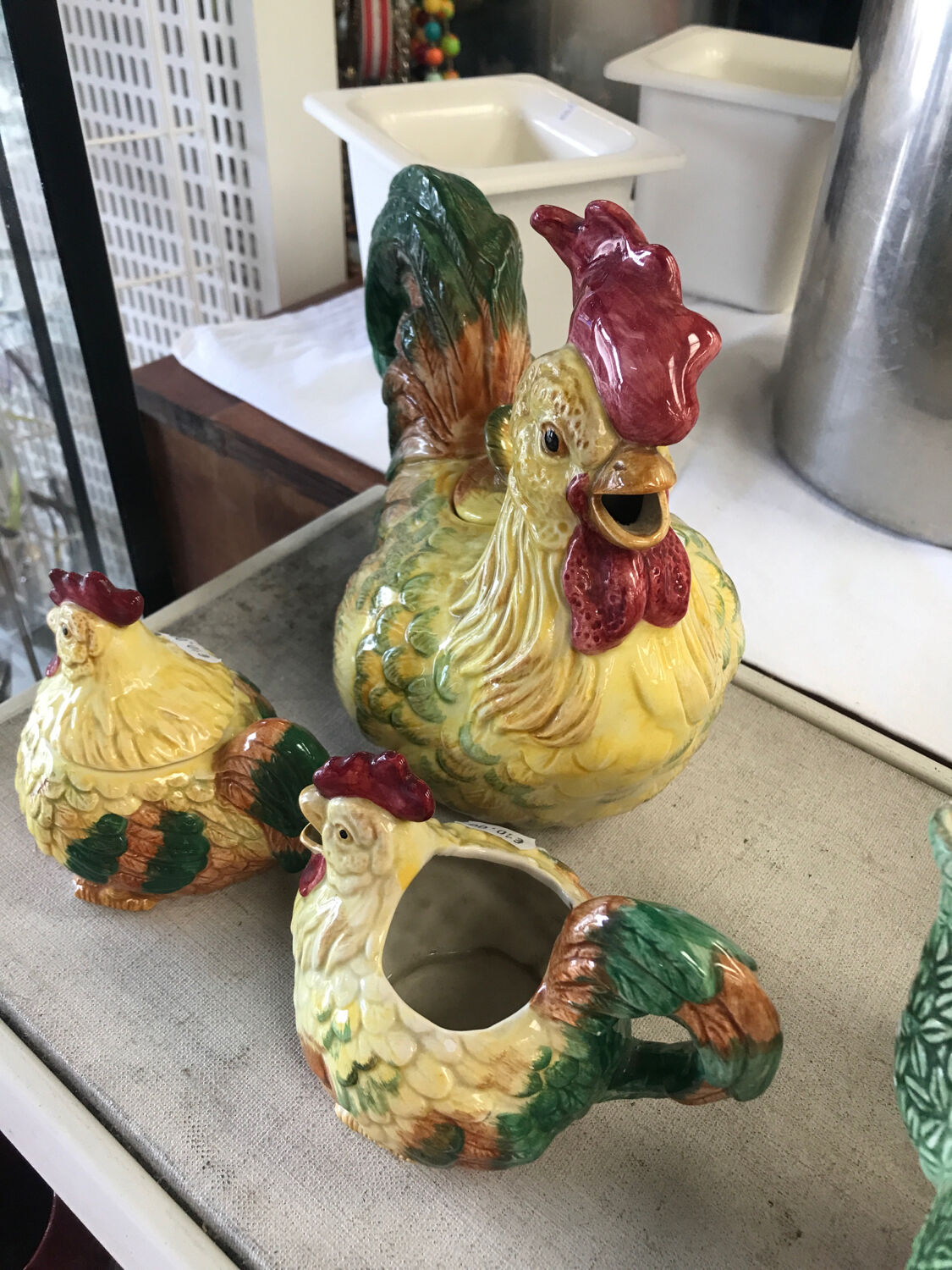 Set of candy and sugar boxes in slipware.