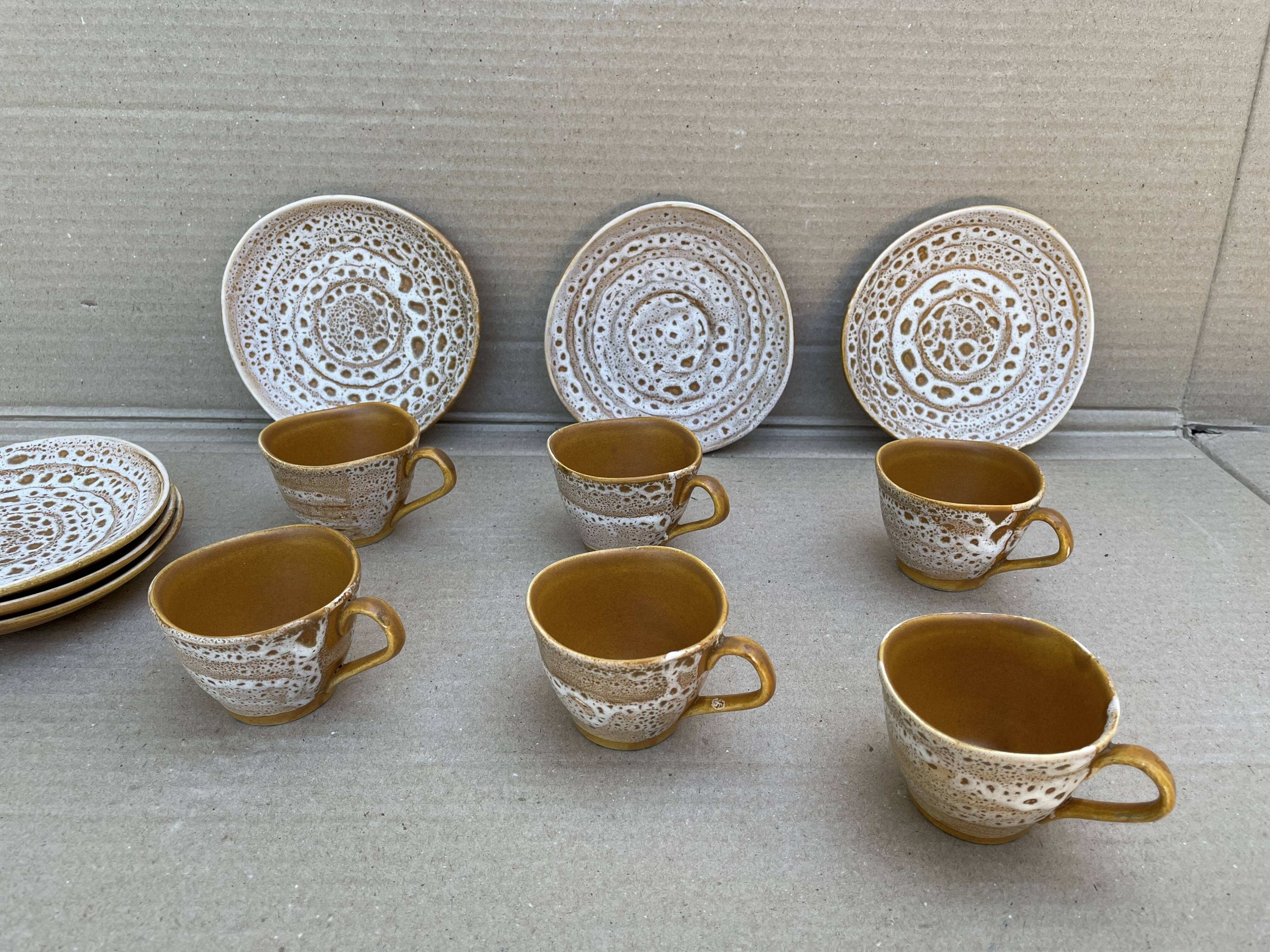 Stoneware coffee set niderviller model fauve - vintage - hand decoration