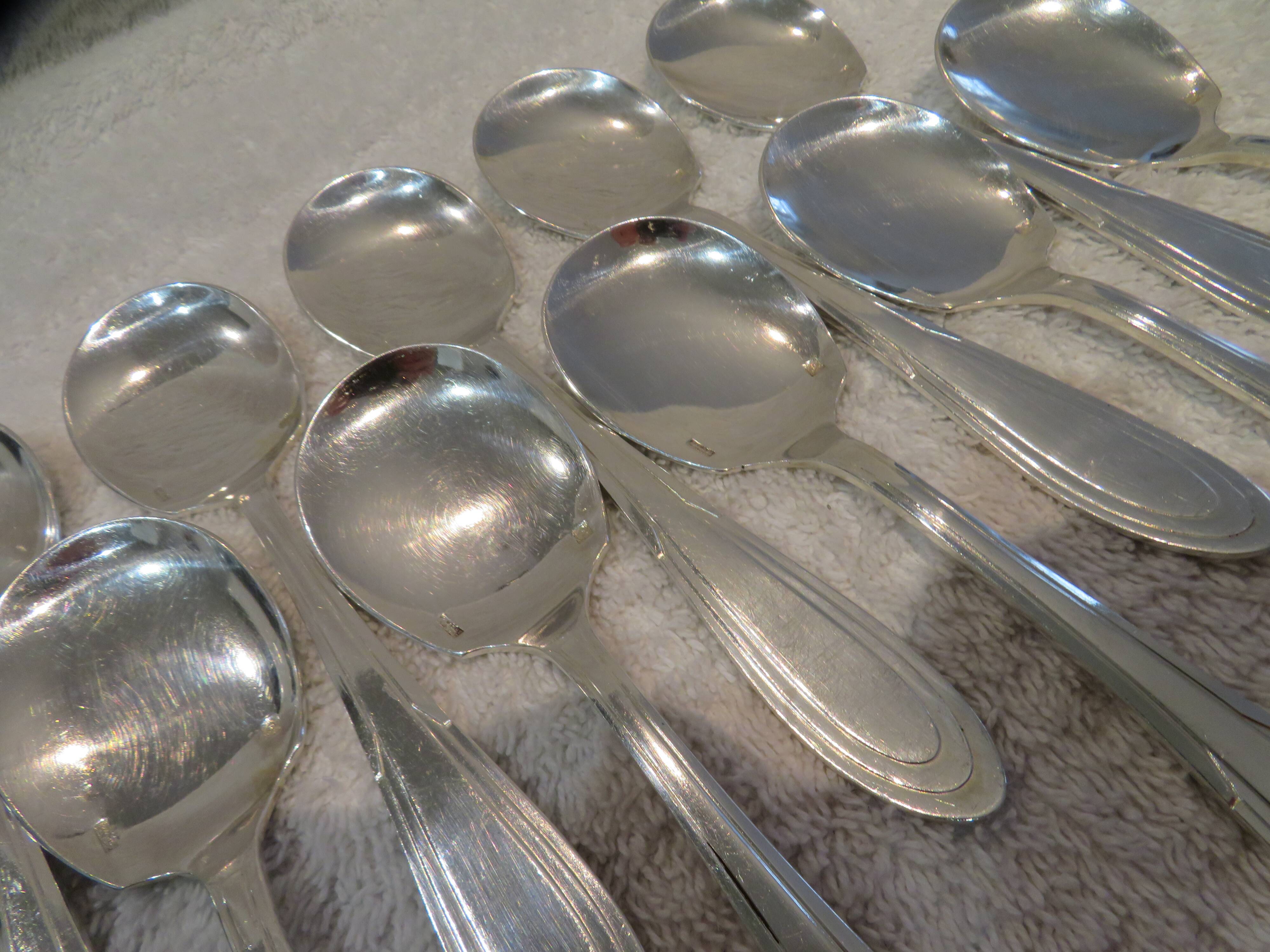 12 silver-plated ice cream scoops, goldsmith Ravinet Denfert st art deco 14cm