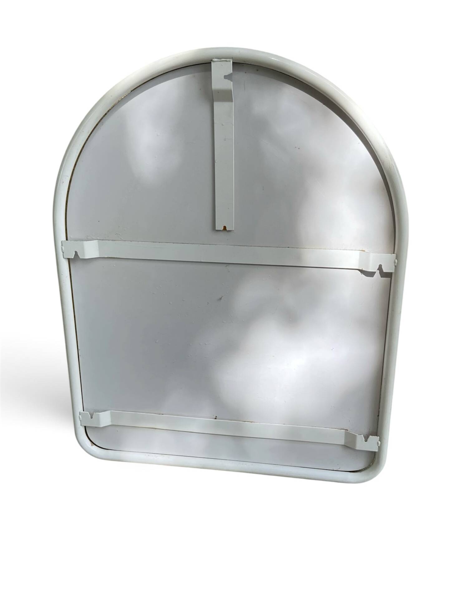 Vintage Space Age mirror / 70s rounded white tubular frame — 71 x 55