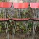 4 red Formica chairs with Eiffel legs, 1950s