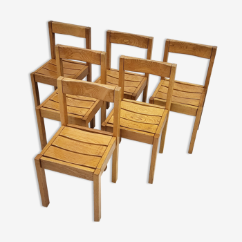 Suite de 6 chaises en orme vintage 1960