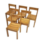 Suite de 6 chaises en orme vintage 1960