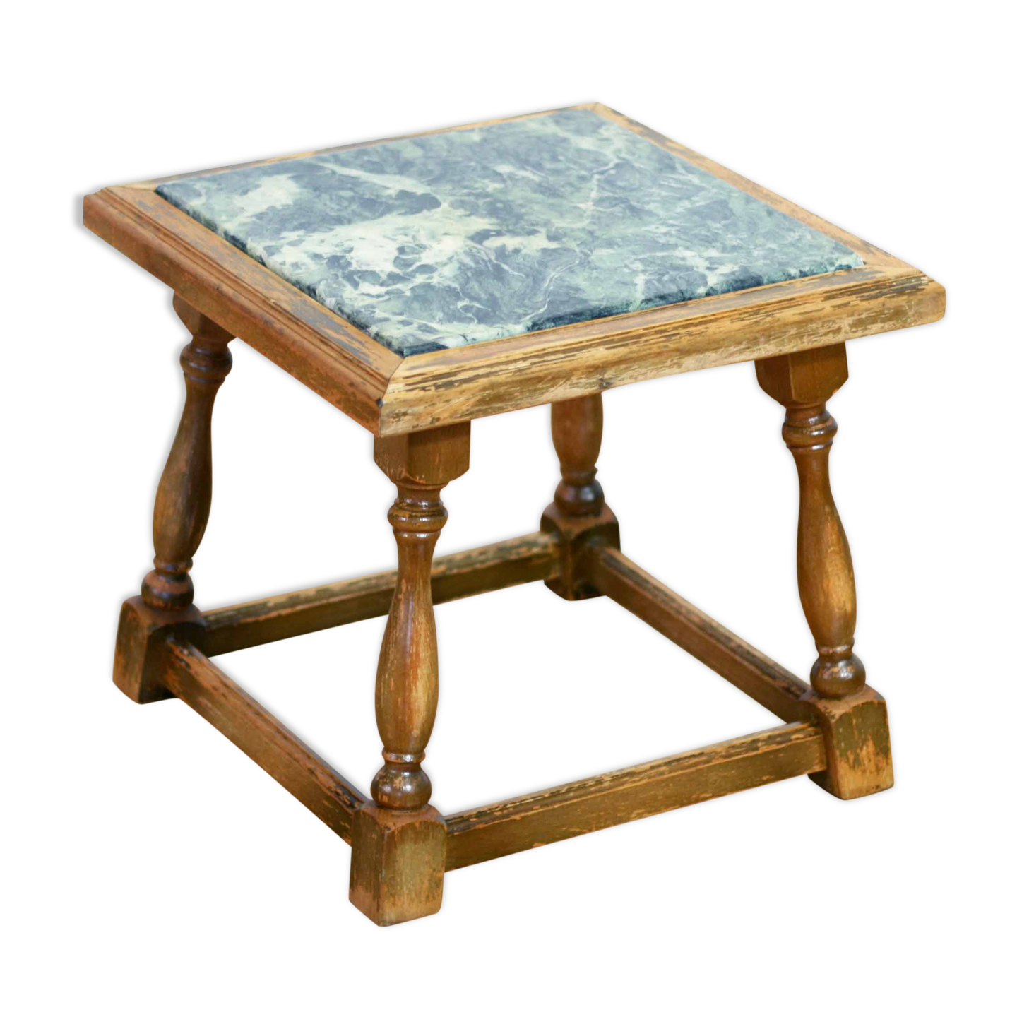 Authentic solid wood and green marble pedestal