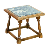 Authentic solid wood and green marble pedestal