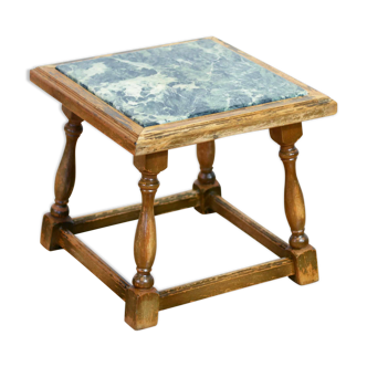 Authentic solid wood and green marble pedestal