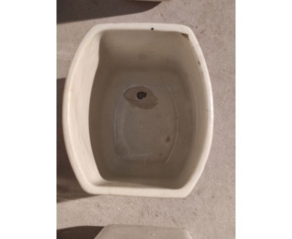 5 old art deco pots in vintage ceramic with spices, flour, pepper, coffee, tea, sugar