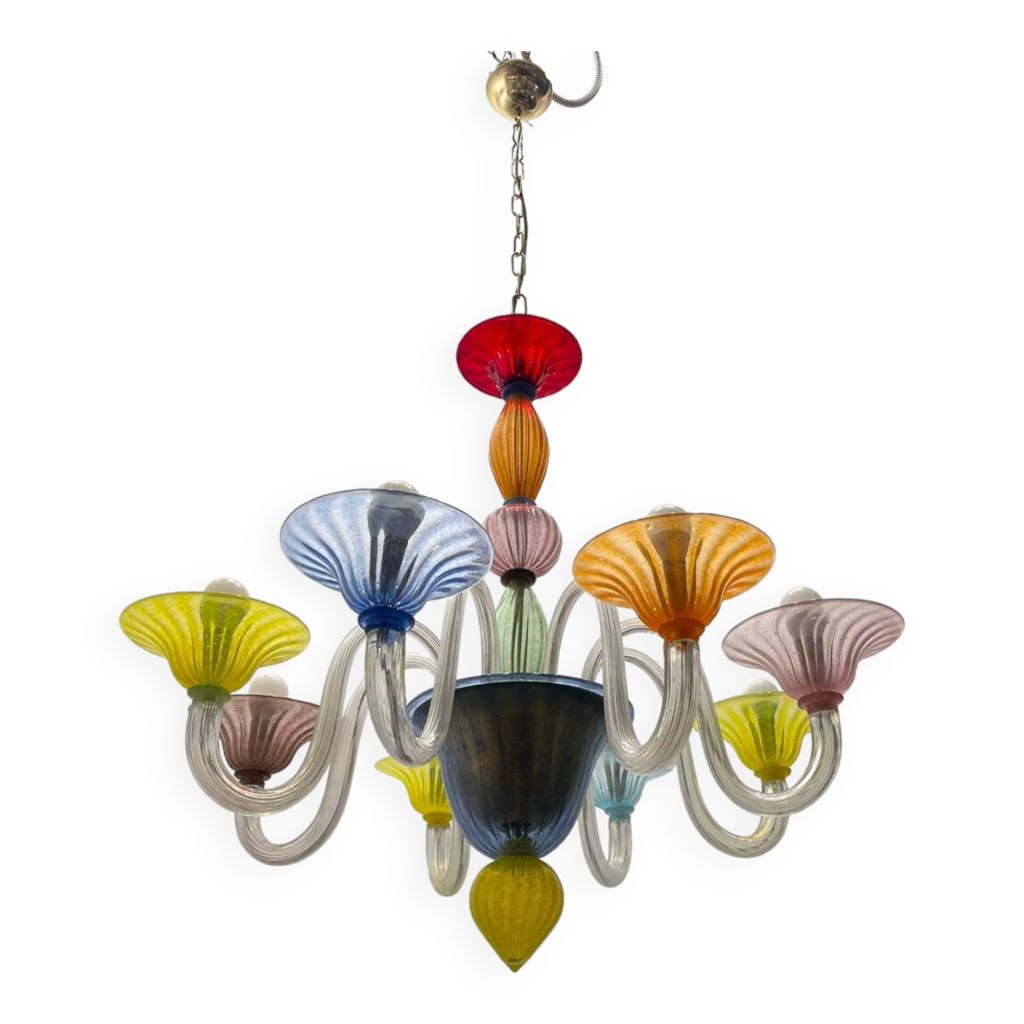 Lustre vénitien en verre de Murano multicolore, années 1980 | Selency