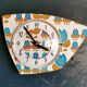 Vintage formica clock silent asymmetrical wall pendulum "Blue flowers"