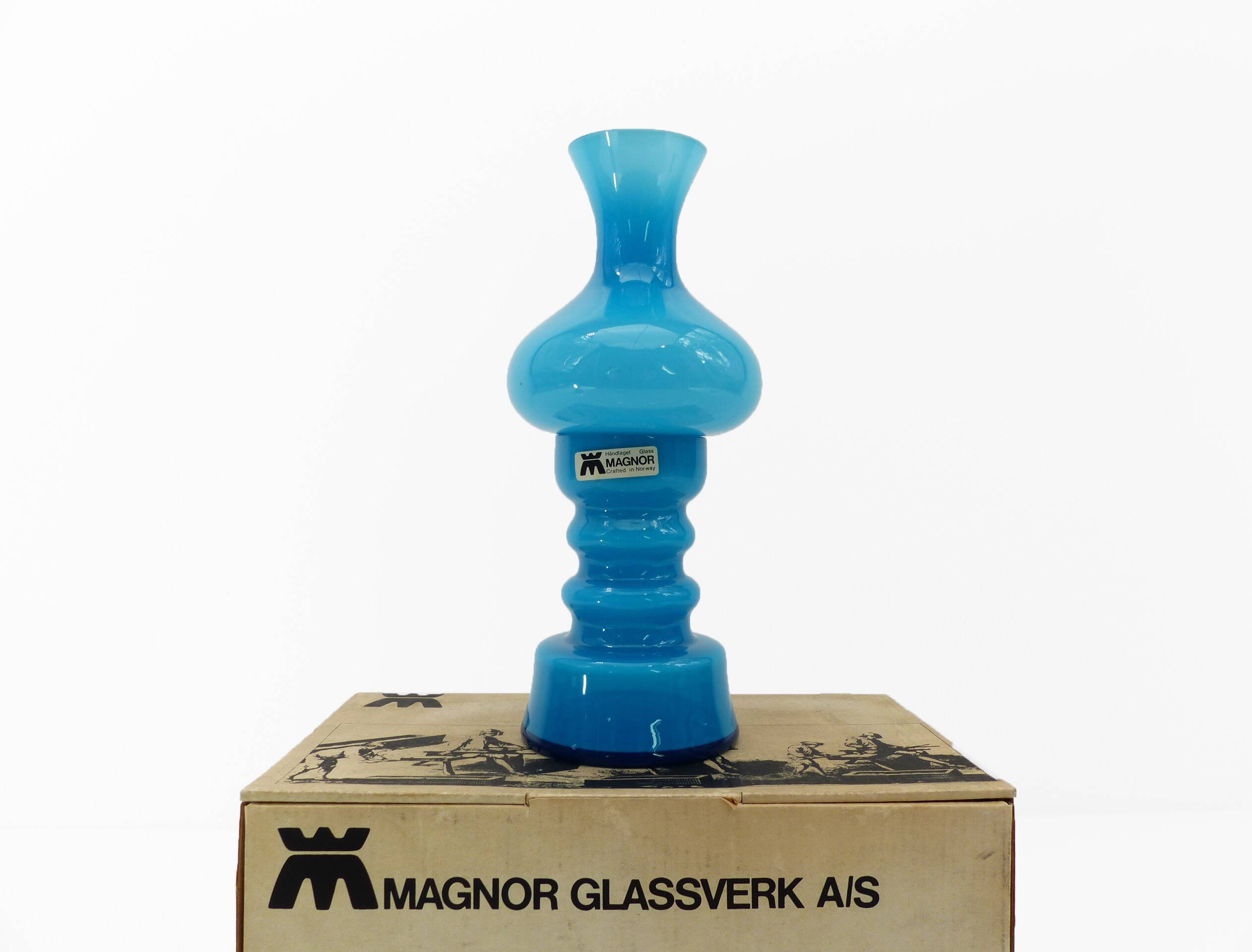 Turquoise blue opaline glass tealight candle holder, Magnor Glassverk 1960