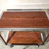 Italian rolling dessert table with two trays decorated with pink travertine