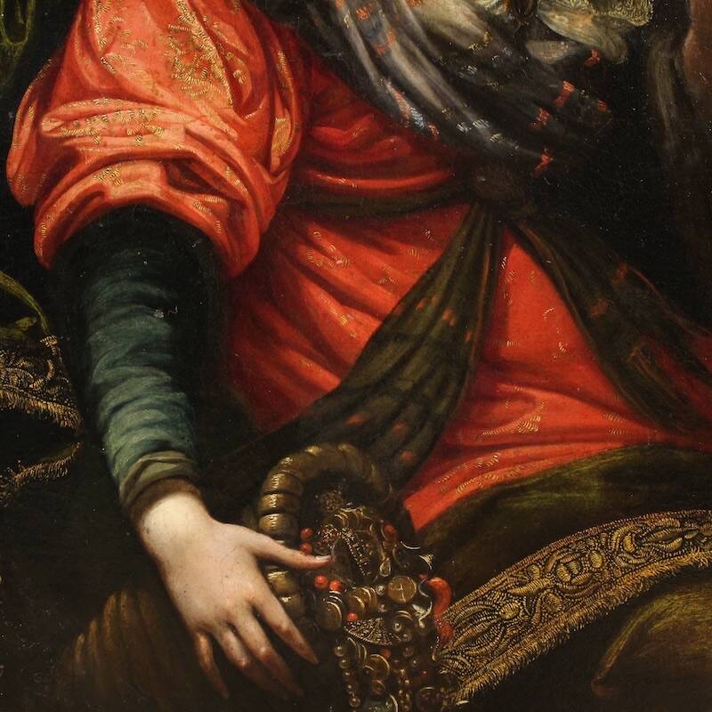 Ancient Italian painting from the 17th century, allegory of magnificence