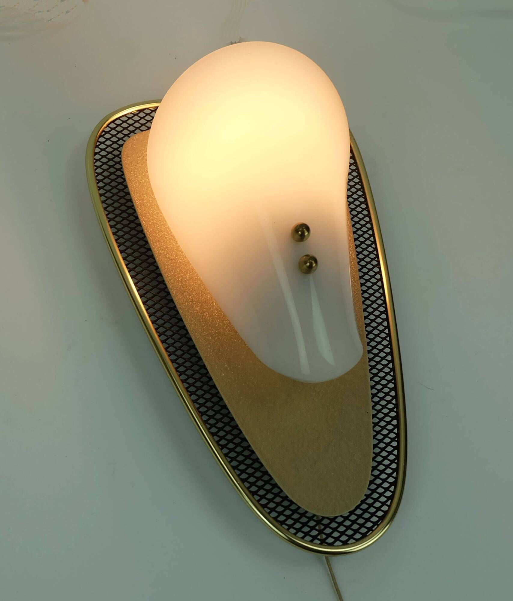 1950s sconce metal mesh and brass with white acrylic shades