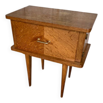 Chevet Table Nuit Bois Case avec Porte Années 60 Vintage #D506