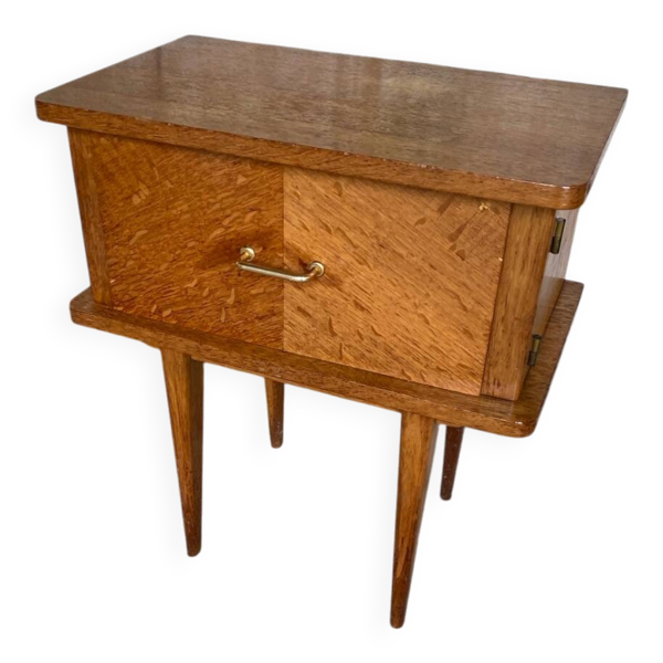 Chevet Table Nuit Bois Case avec Porte Années 60 Vintage #D506
