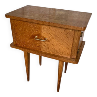 Nightstand Wooden Case Table with Door 1960s Vintage #D506