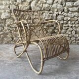 Ensemble table basse et fauteuils en roseau - années 50