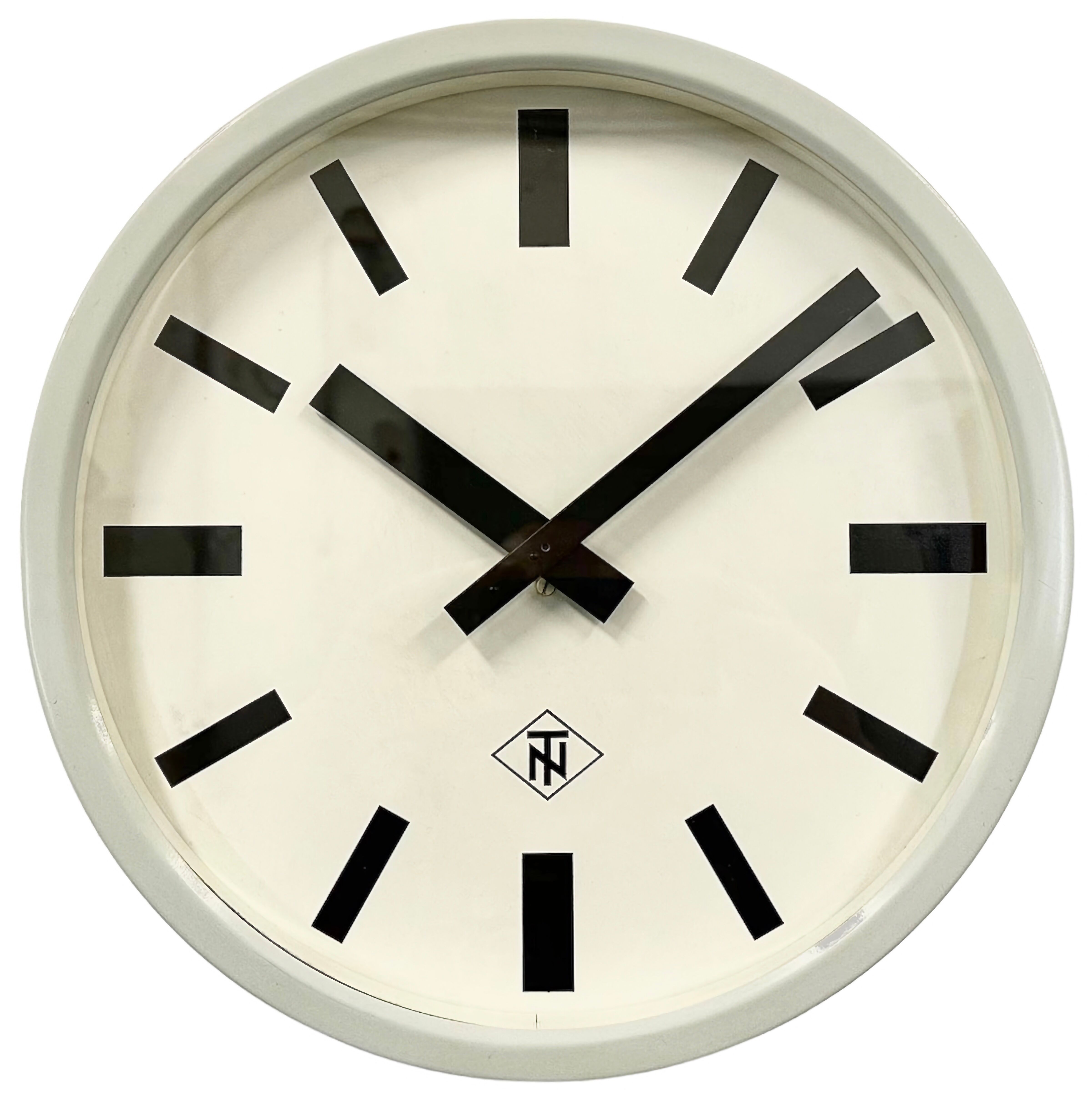 Grey Industrial Wall Clock from TN, 1960s